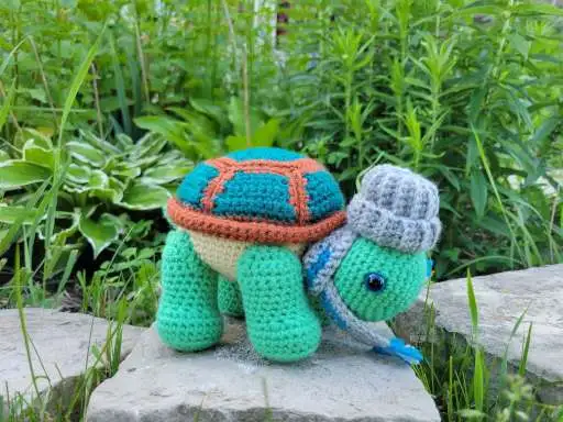 tortoise wearing winter hat and scarf